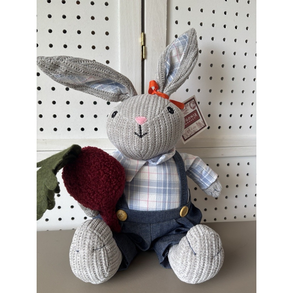 NWT‎ Begonia Market Weighted Sitting Bunny Rabbit Radish Plush Home Decor Easter
